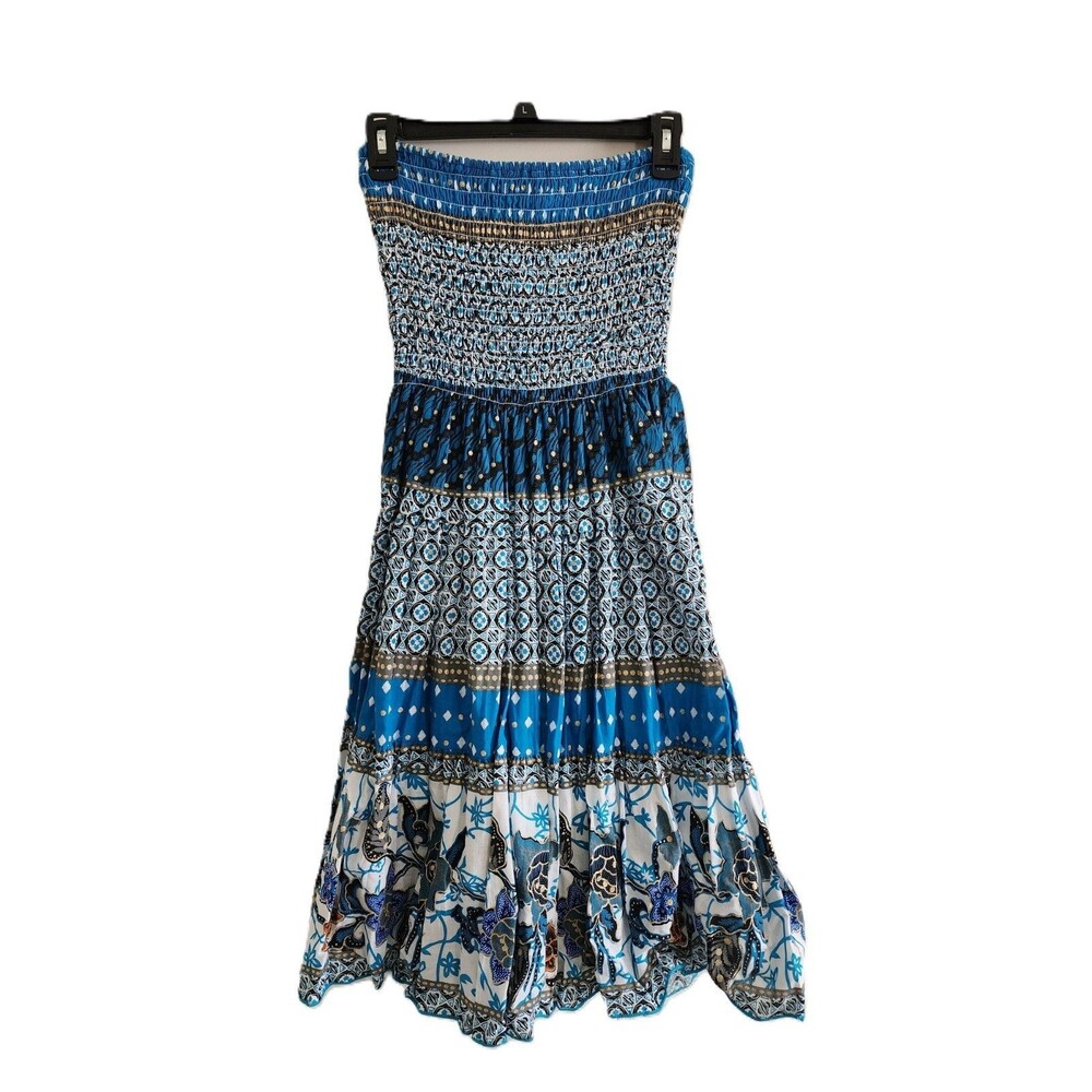 Pink Apple Blue Batik Strapless Sundress - New Without Tags - Size Large